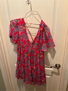 Peach Love California Bright Pink Floral Wrap Dress